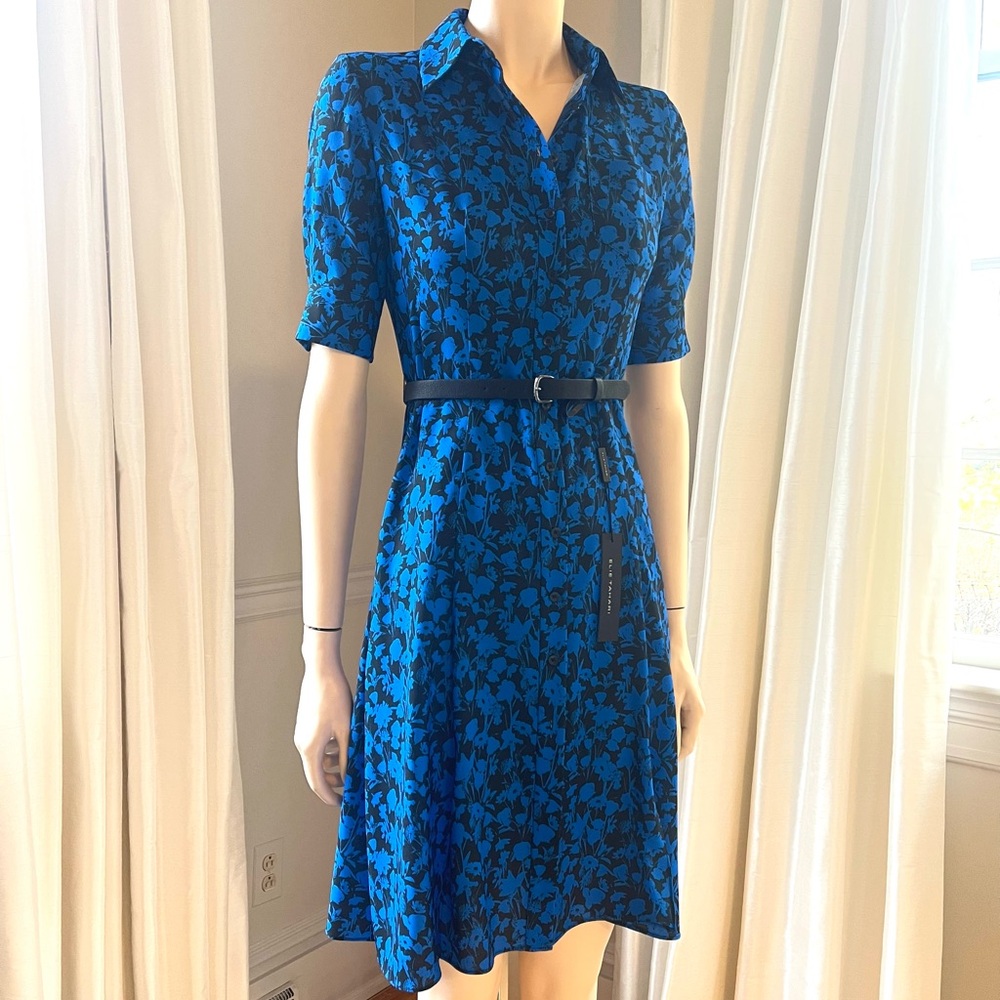 Elie Tahari Aisha Blue/Black Shirtdress Sz 2 NWTS $398